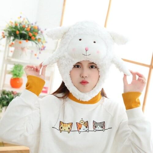 Winter Large White Sheep Hat Creative Kawaii Plush Toys Cartoon Comic Stuffed Toy Christmas Birthday Gift