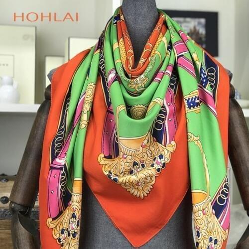 100% Silk Scarf Women Bandana Hijab Spring Autumn Female Square Silk Scarves For Women Printed Shawls Beach Cover-ups 130*130cm