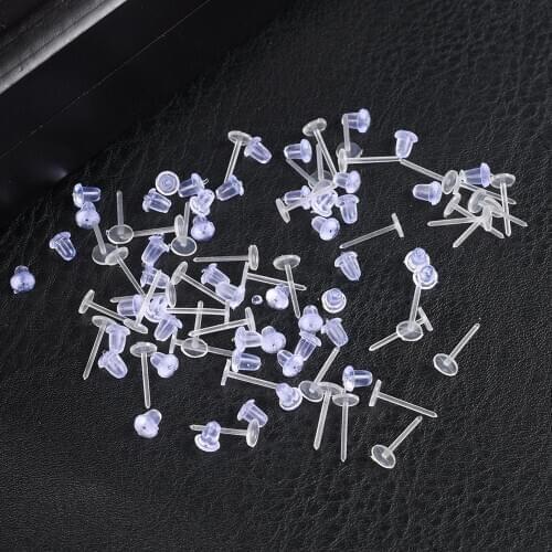 200Pcs/Lot Blank Flat Earring Pin Post Nuts Stud Earrings Back Stoppers Rubber Pad Earrings Jewelry Findings DIY Plastic Pins