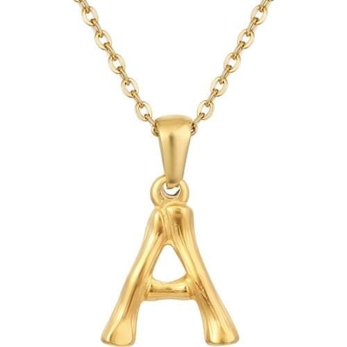 26 Alphabet A-Z Letters Pendant Necklace Women Gold Color Stainless Steel Initial Chain Jewelry Bamboo Statement Accessories