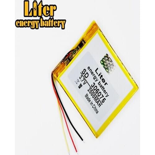 3 line 306075 3.7V 2000MAH Polymer rechargeable batteries cells power PAD GPS Vedio Game E-Book Tablet PC Power Bank 285975