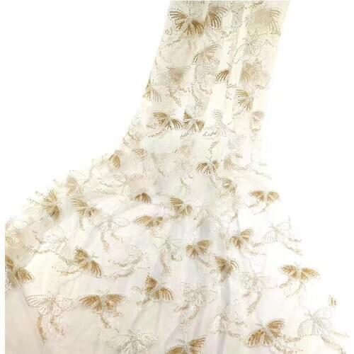 5yards/bag Magic color sequins embroidery cute little butterfly design fabric used in childrens wedding dress design LF90