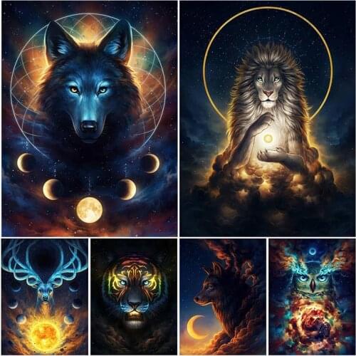 MTdiyart Diy 5D Diamond Painting Fantasy Animal Picture Wolf Lion Cross Stitch Embroidery Home Handmade Decoration Hobby Gift