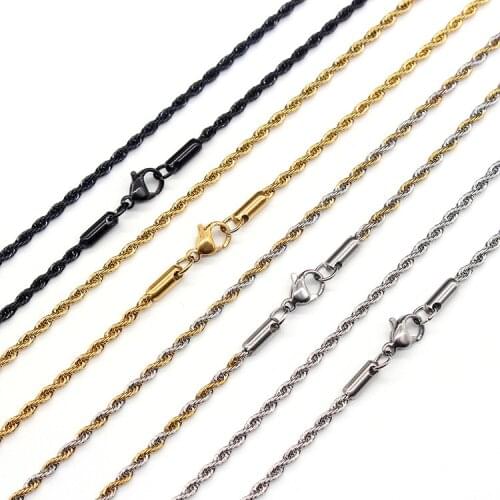 AsJerlya 2mm-4mm Rope Chain Necklace Stainless Steel Never Fade Waterproof Choker Twist Chain Men Women Jewelry Gold Silver Gift