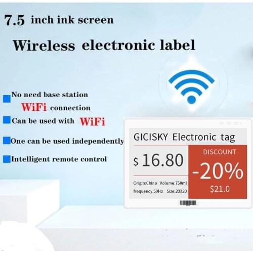 1 PCS Wireless 7.5-inch Gicisky E-Paper E-ink Display Electronic Price Board Price Indicator Advanced Shelf Intelligent Signage