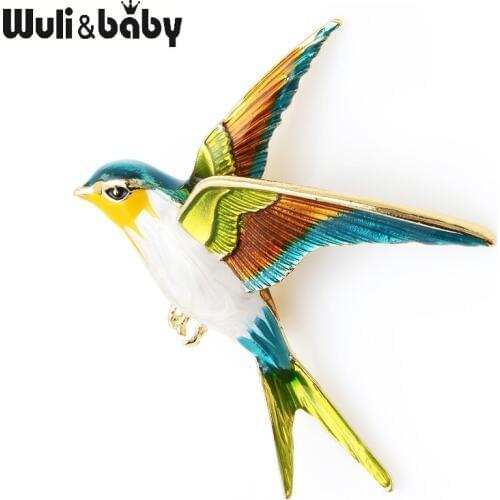 Wuli&Baby Enamel Flying Swallow Brooch Pins For Women Animal Bird Broche Jewelry Gift