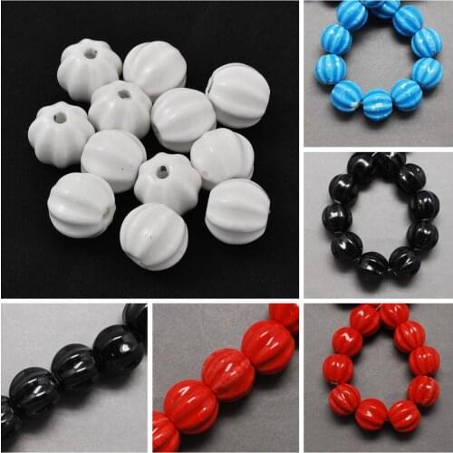 20Pcs 13x12mm Watermelon Pumpkin Shape Ceramic Beads Handmade Bright Glazed Porcelain Bead Spacer For Bracelet Jewelry Making