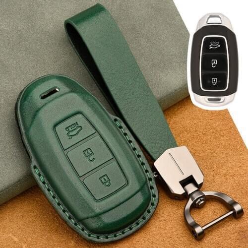 2021 Leather Car Key Fob Case Cover for Hyundai i30 Ix35 KONA Encino Solaris Azera Grandeur Ig Accent Santa Fe Ring Covers