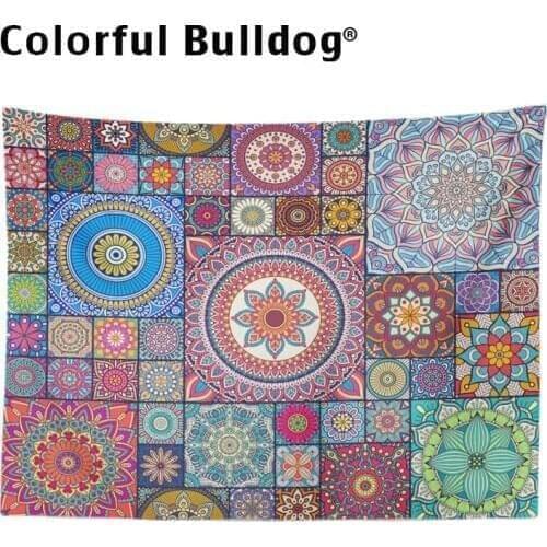 Colorful Geometric Pattern Tapestry Flower Square Round Red Blue Green Pink Decorative Blanket Bedroom Living Room Wall Hanging