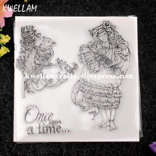 Girl Bird Once upon a time Scrapbook DIY photo cards rubber stamp clear stamp transparent stamp KW7072347