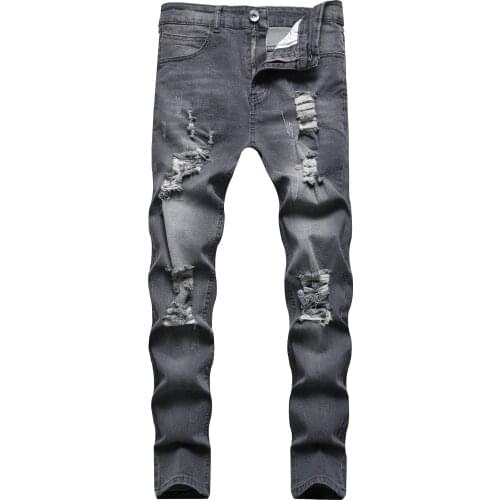 Classic Men Jeans High Stretch Holes Ripped Denim Trousers Fit Brand Menswear Mans jeans Gift For Husband Son Boy Plus Size