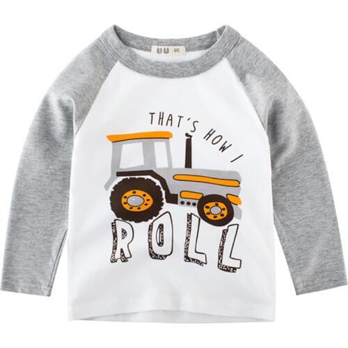 Boys T-Shirts Cute Fun Cartoon Tractor Girls Blouse Autumn Tops Kids Clothes Children Cotton Tshirt Toddler Long Sleeve T Shirts