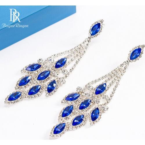 Bague Ringen 8 colors choice Exaggerated Silver 925 Jewelry Gemstone Earrings for Women Crystal Leaf Ear drops Engagement Party