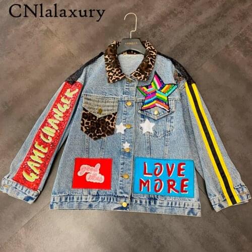 Sequins Loose Denim Jacket Girls Students High Street Party Jeans Coats Women 2020 New Female Nightclub Outwear chaqueta mujer