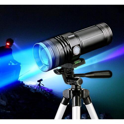 15W Fishing Lamp Flashlight Blue White Yellow Light Display Zoomable Portable Fishing Hunting Camping LED Tactical Flashlight