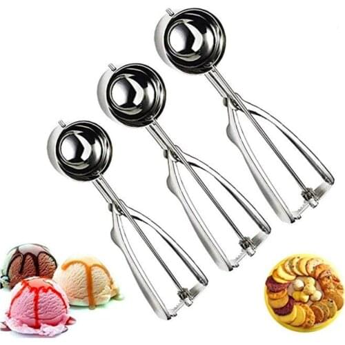 Ice Cream Spoon Kitchen Tools 3 Size Stainless Steel Spring Handle Mash Potato Watermelon Ball Scoop Home Kitchen Accessories