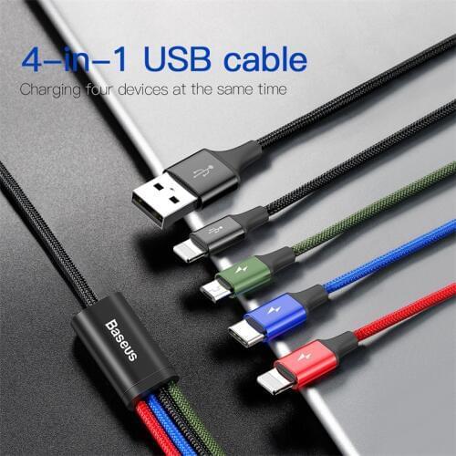 Multi 4 in 1 usb charging cable for iPhone 8 7 6 Samsung huawei xiaomi phone charger for Apple lightning micro usb type c cable