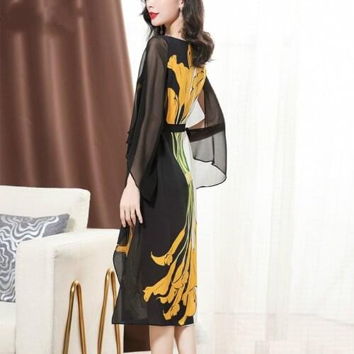 Fashion 2021 Spring Summer Dresses for Women 100% Silk Dress Woman Floral Elegant Dress Two-piece Vestido De Mujer Pph3327