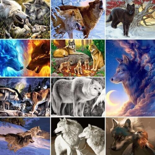 50/65/75cm Paint By Numbers For Adults Children HandPainted Wolf snow animal Oil Painting Home Decor Acrylic Painting