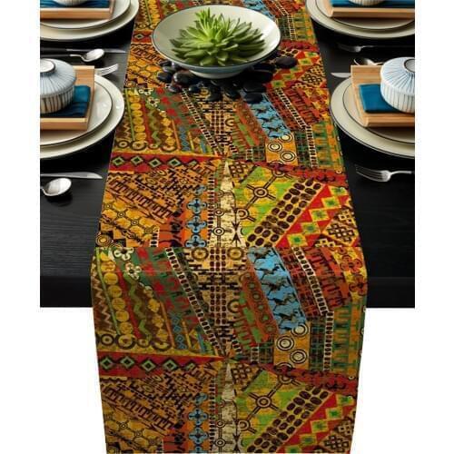 Ethnic Style African Retro Brown Rustic Table Runner Home Dining Room Decor Table Cloth Wedding Christmas Party Table Runners