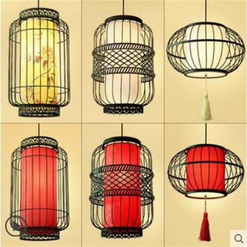 New Chinese hot pot restaurant Chandelier Chinese style Iron Table lamp creative Birdcage lamp antique restaurant sheepskin red