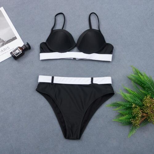 New European and American bikini underwire gathered sexy backless high waist split bikini swimsuit women