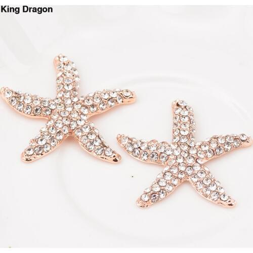 New Arrival Rhinestone Starfish Embellishments Used On Wedding Invitation 32MM 100PCS/Lot 3Colors Flat Back KD560