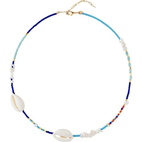 Bohemian blue beads mix and match design necklace for women unique shell choker колье handmade irregular pearl jewelry collares