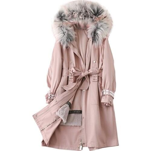 Winter Parkas Coat Raccoon Fur Hoody Rabbit Lining Women Long Outerwear LF21027KQN