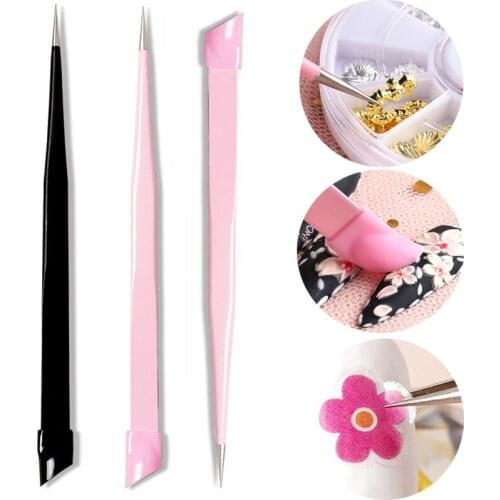 Nail Tweezers Silicone Pressing Head Manicure Nail Art Accessories Double Head Nail Tweezers Sticker Picker Metal Nails Tools