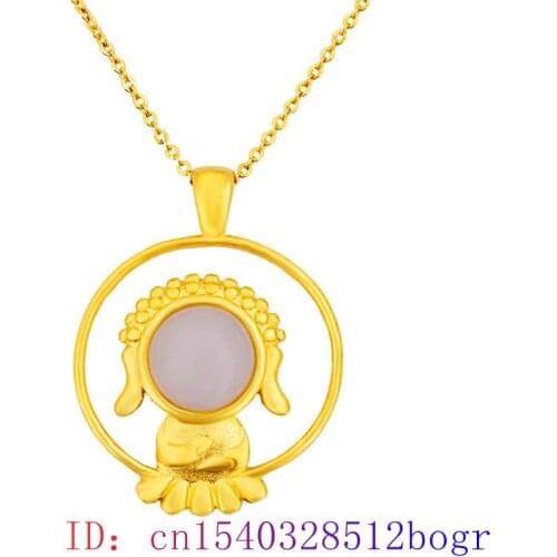 Jade Buddha Pendant Chinese Fashion Gemstone Chalcedony 925 Silver Charm Women Gifts Crystal Natural Necklace Zircon Amulet