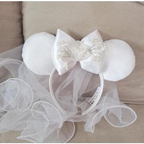 Disney Parks Minnie Mouse Wedding Bridal With Veil Ear Headband PLUSH