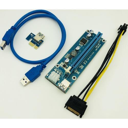 100PCS/Lot PCI-E Riser 006c PCI-E PCI E Express LED Riser Card 1x to 16x 6pin GPU Riser for BTC EOS ETH Mining New Free Shipping