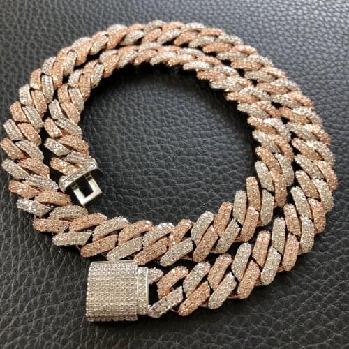 Silver rose white miami cuban link chain necklace hip hop bling jewelry