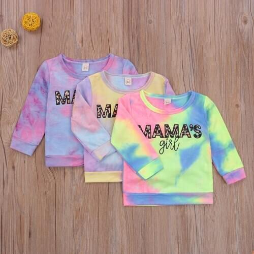 Wallarenear 1-6Years Toddler Baby Boy Girl Autumn Fashion Top Long Sleeve Tie-Dye Printed Swearshirts Clothing