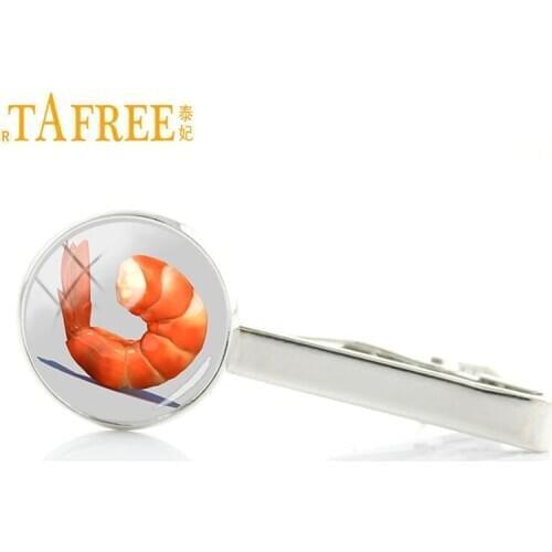 TAFREE 2017 new fashion delicious food charms shrimp tie clips novelty red blue shrimp men tie bar pin animal photo jewelry E864
