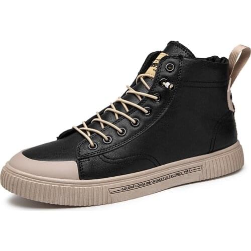 Autumn Mens High-top Shoes Student Casual Shoes Comfort Fashion Vulcanize Shoes Net Red Leather White Shoes Cloth Shoes