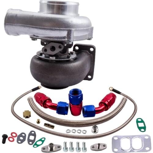 Universal T70 Turbo Turbocharger T3 .82 A/R Oil Drain Return FEED Line Kit A/R com .82 turbine .70 V-Band Flange 550HP