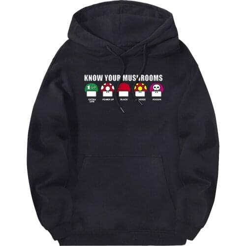 Know Your Mushroom Fleece Sweatshirts Man Hooded Autumn Pullover New Arrival Clothing Full Sleeve Hoodies Black Supoleron Hombre