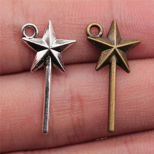 WYSIWYG 30pcs 25x13mm 2 Colors Antique Silver Color Antique Bronze Plated Wizard Stick Charm Fairy Stick Charm Magic Wand Charm