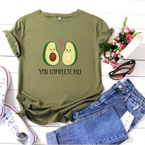100% Cotton Love Avocado Summer Womens T-shirt O-Neck Harajuku Top Casual Female T shirt Oversized Size S-5XL