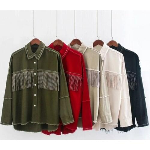 Women Winter Jacket Vogue Tassel Rivet Stylish Chic Jacket Coat Female Batwing Long Sleeve Streetwear Turn Down Collar Tops