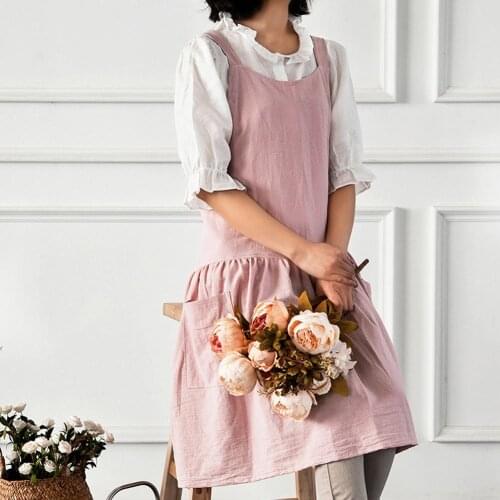 Women Antifouling Cross Back Pockets Cooking Baking Apron Dress Work Clothes For Women Female Classic Cafe Kitchen Dress Ladies