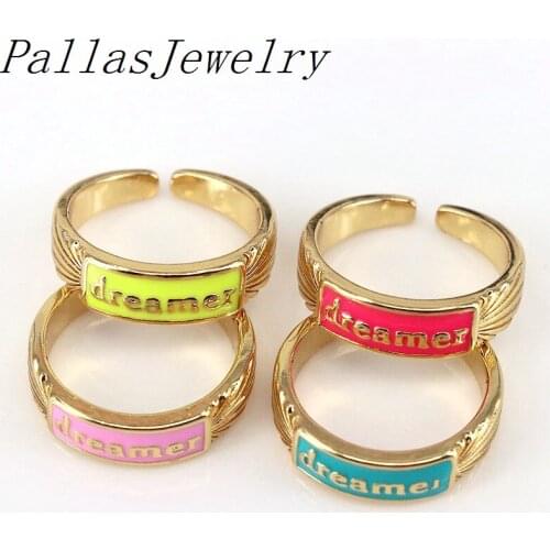 10Pcs Creative Colorful Enamel Letter Ring for Women Simple Vintage Female Finger Rings Wedding Party Jewelry Gift