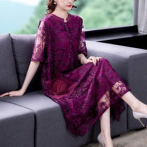 2021 Summer New Women Clothing Embroidery Purple Brown A Linen Dress , Woman Vintage Casual 4xl 5xl Long Dresses