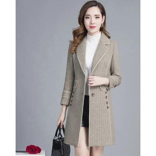 Spring Fashion Woolen Coat Women 2021 New Autumn Winter Womens Clothing Mid-length Slim Elegant Woolen Jacket Female Coat