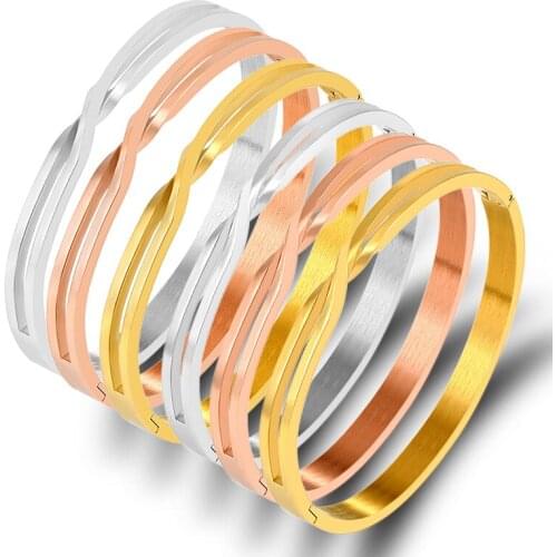 Gold Color Intersect Design Bangles Bracelets Couple Jewelry Stainless Steel Simple Metal Circle Bangles for Women Lover