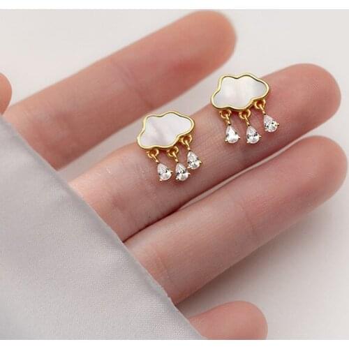 1pair 100% Real. 925 Sterling Silver Fine Jewelry Shell Pearl cloud &Waterdrop CZ Stud ear Earrings Tassel C-G9463