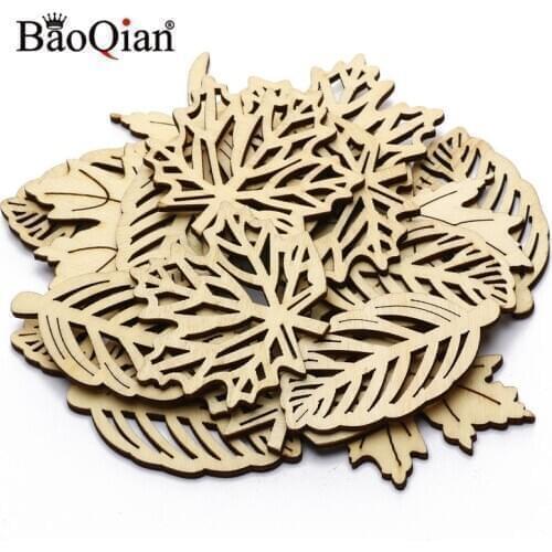 10pcs Mix Natual Wooden Leaves Pattern Scrapbooking Painting Craft Handmade Wood DIY Accessory Sewing Home Decoration 50mm