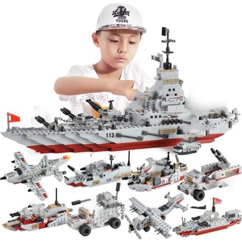 1000+ PCS Military Warship Navy Aircraft Army Figures Building Blocks Army Warship Construction Bricks Children Toy Mould King